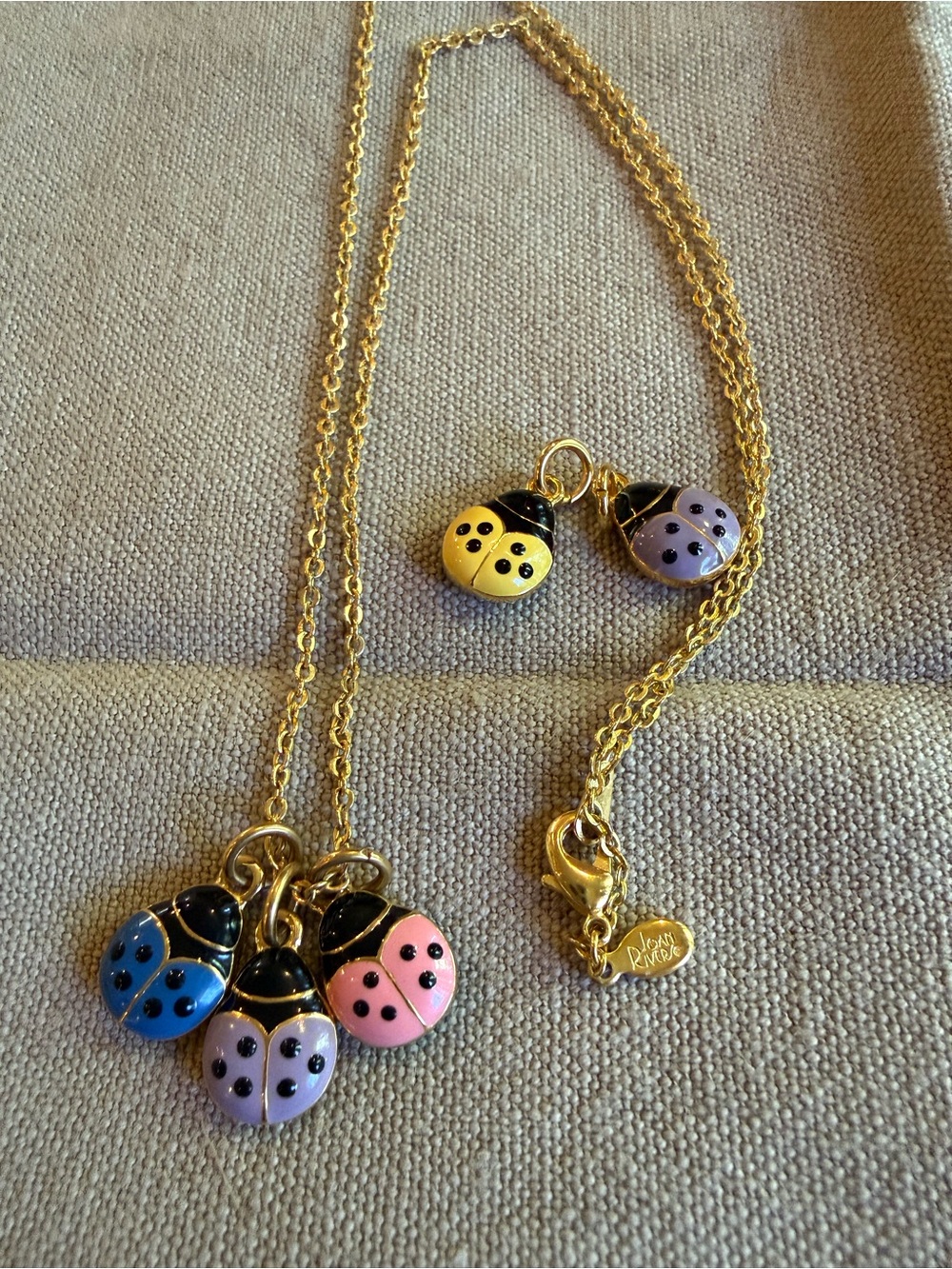 Joan Rivers Lady Bug Set Necklace & Bracelet with X Charms Multicolor Gold - Picture 5 of 10